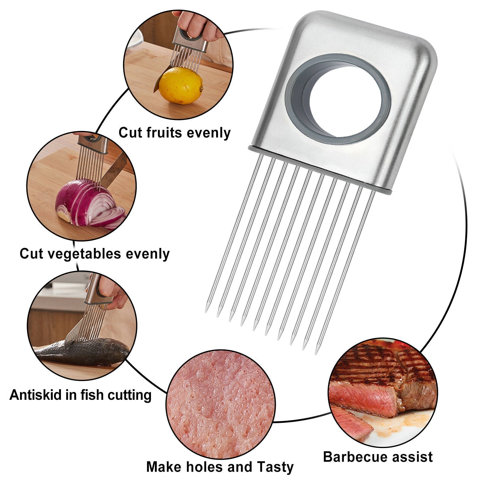 Onion Holder Slicer Vegetable Tools Tomato Cutter Stainless Steel Kitchen Gadget