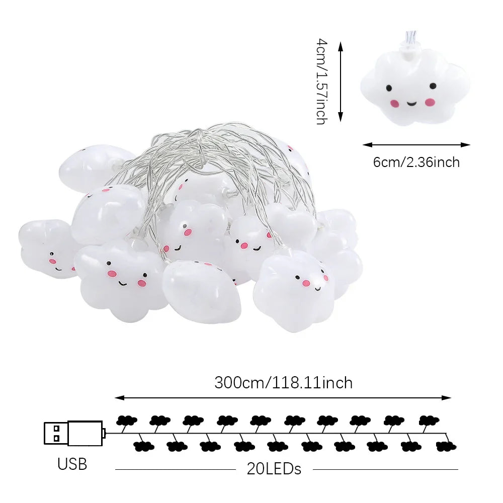 20LEDs Cloud/Star Light String,10Ft USB Waterproof Night Lights Atmosphere Lighting for Camping Birthday Party Summer Home Decor